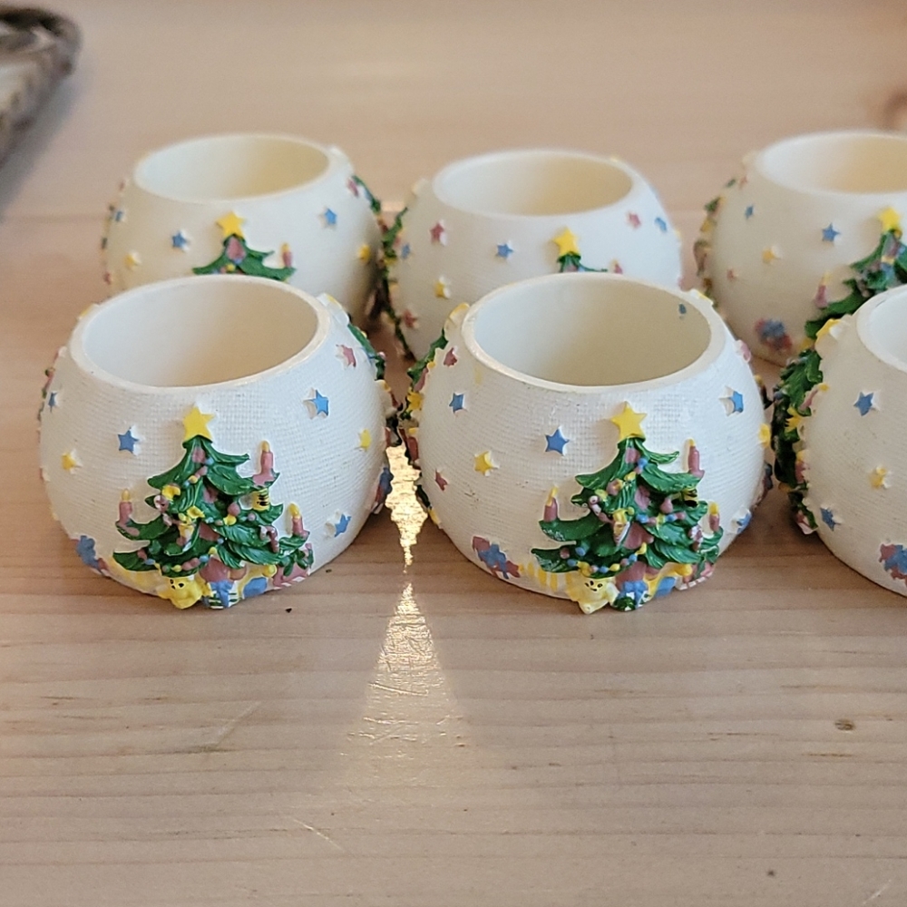 Dozen (12) Resin Christmas Tree Napkin Rings